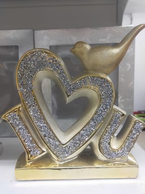 Decoratie I love you vogel goud