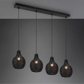 Hanglamp 4 lichts zwart rotan Rl 31294002