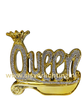 Decoratie Queen goud met glitters