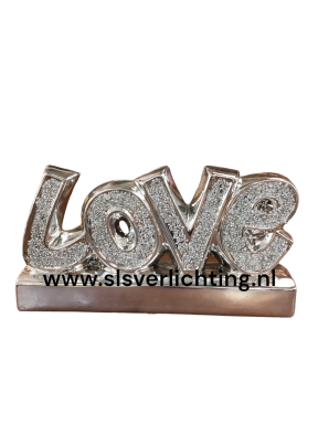 Decoratie Love zilver met glitters
