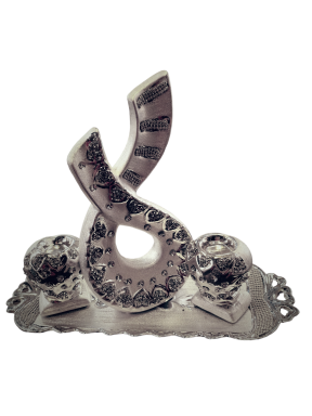 Decoratie set met plateau en waxinelichtjes houder zilver