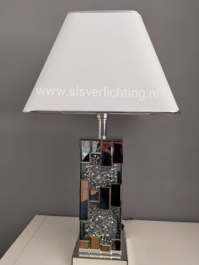 Tafellamp spiegelglas met gruis en witte kap