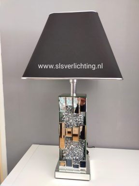Tafellamp spiegelglas met gruis en zwarte kap