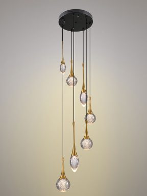 Hanglamp kristal 7 lichts bubbel rond goud