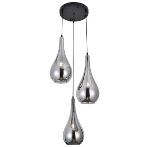Hanglamp druppel smoke glas 3 lichts rond