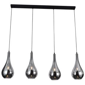 Hanglamp druppel smoke glas 4 lichts recht