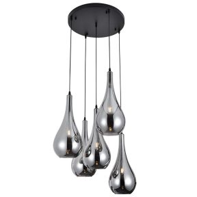 Hanglamp druppel smoke glas 5 lichts rond