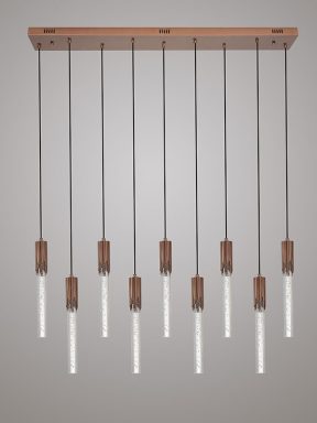 Hanglamp  kristal recht  9 lichts antiek brons