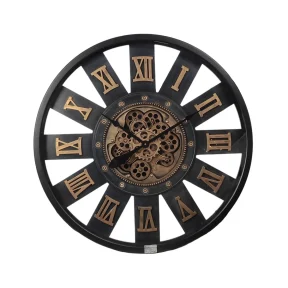 Klok rond antiek zwart /brons 83 x13,5