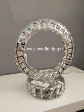 Luxe tafellamp cirkel met kristal stenen en 2 kleuren led licht en usb