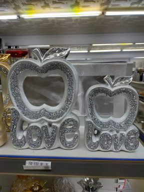 Decoratie set 2 delig appel /love zilver