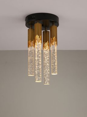 Plafondlamp kristal 4 lichts goud/zwart rond
