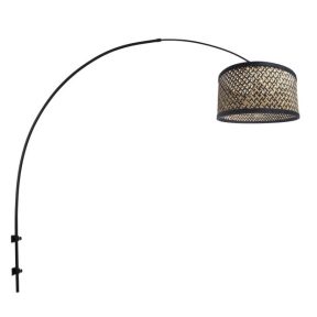 Wandlamp boog zwart met bamboe kap