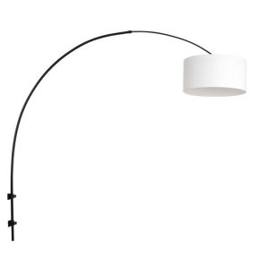 Wandlamp boog zwart met linnen kap wit