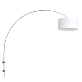 Wandlamp boog staal met witte kap linnen