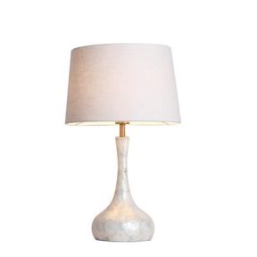 Tafellamp Mother Of Pearl met wit linnen kap