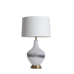 Tafellamp van gemarmerd glas en witte kap
