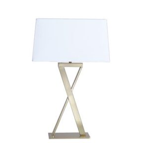 Tafellamp staal met wit linnen kap