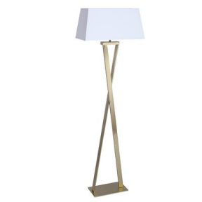 Vloerlamp staal met wit linnen kap