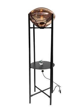 Vloerlamp zwart met koper glas