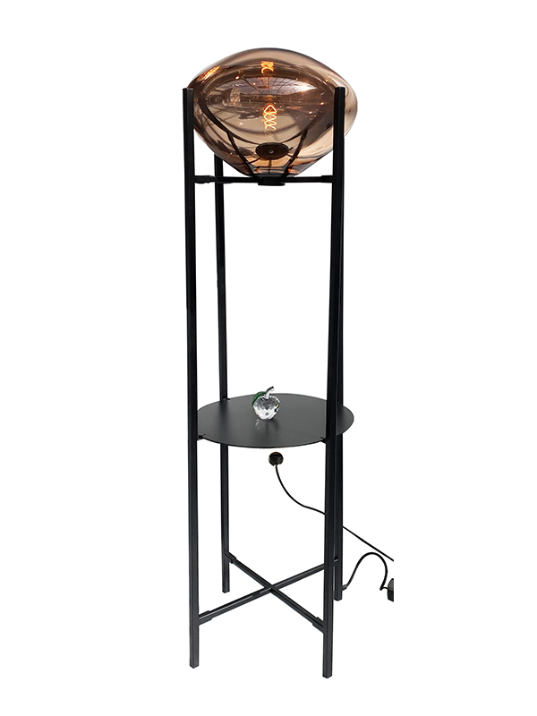 Vloerlamp zwart met koper glas