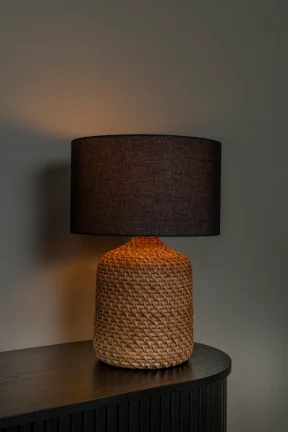 Lucide ARRAH - Tafellamp - Ø 35 cm - 1xE27 - Naturel / Zwart