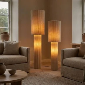 Japandi vloerlamp Renate 2-lichts beige linnen 110 cm  kapØ35 cm