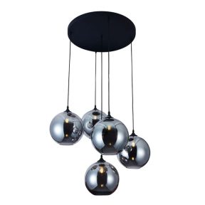 Hanglamp Chrome bollen zwarte plaat Ø 55cm