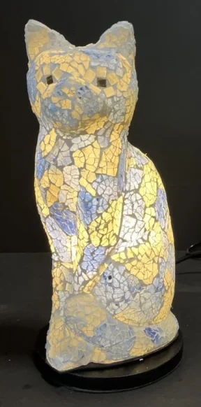 Mozaiek lamp glas blauw / goud kat