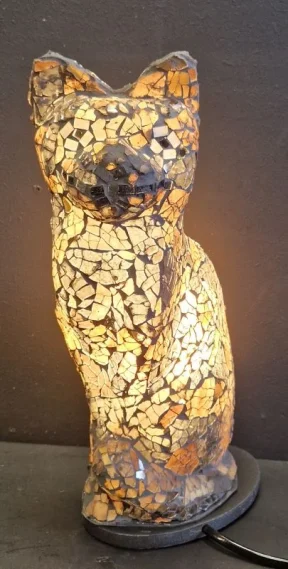 Mozaiek lamp glas bruin/ goud kat