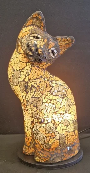 Moaziek lamp glas bruin / goud kat