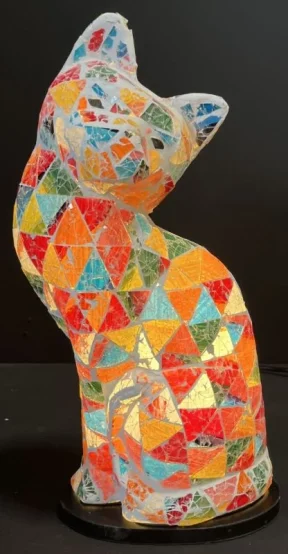 Moaziek lamp glas meerkleurig kat