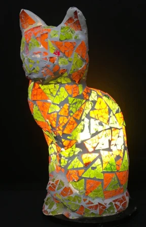 Mozaiek lamp glas meerkleurig kat