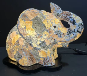 Mozaiek lamp glas bruin /beige olifant