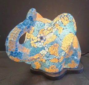 Mozaiek lamp glas blauw/goud olifant