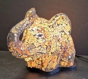 Mozaiek lamp glas bruin/ goud olifant