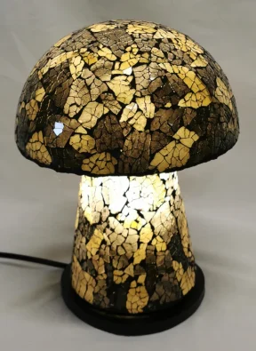 Mozaiek lamp glas bruin/goud paddestoel